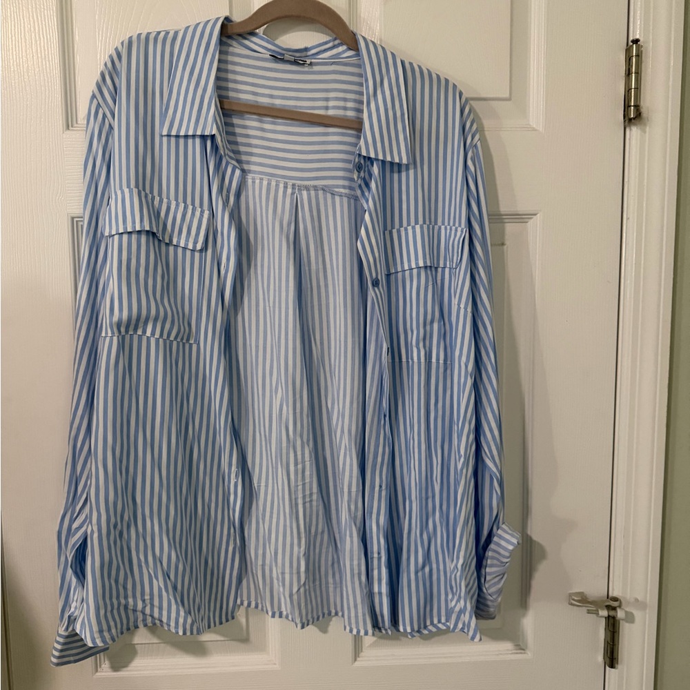 Fashion Nova Light Blue Striped Casual Shirt - Picture 1 of 3